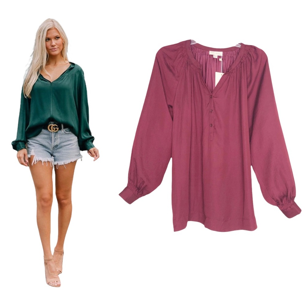 See U Soon Balloon Sleeve Peasant Blouse Button Cuff Mauve Size Small NWT